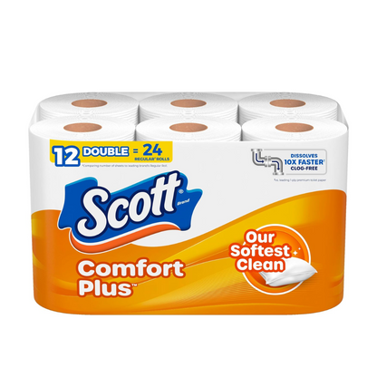 ComfortPlus Toilet Paper - 12 Double Rolls, 231 Sheets, Septic-Safe, 1-Ply