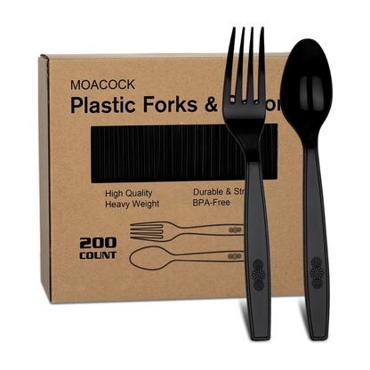 200 Count Heavyweight Plastic Silverware Set - Forks & Spoons, Disposable Utensils