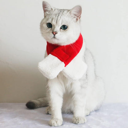 2PCS Cat Christmas Costume - Santa Hat & Scarf for Pets Party Outfit