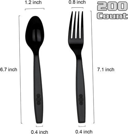 200 Count Heavyweight Plastic Silverware Set - Forks & Spoons, Disposable Utensils