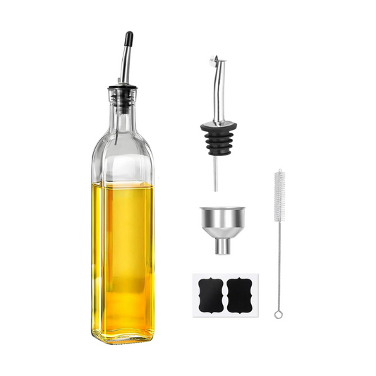 Olive Oil Dispenser Bottle Set - Glass with Pourers, Labels & Funnel