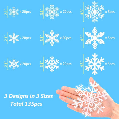 135Pcs Christmas Window Clings - Snowflake Static Decals for Decor