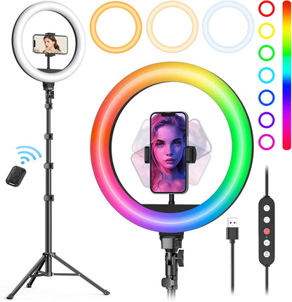 Selfie Ring Light with Tripod Stand - 72" Tall, 38 Color Modes for YouTube & TikTok