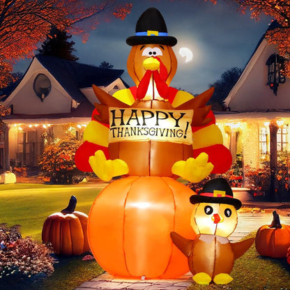 6FT Thanksgiving Inflatable Turkey - LED Blow-Up Yard & Lawn Decoration