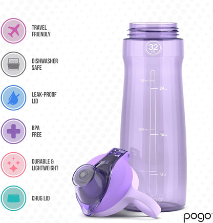 Reusable Water Bottle with Chug Lid - BPA-Free, Dishwasher Safe, 18oz-64oz