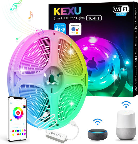 16.4ft Smart LED Strip Lights - WiFi RGB Lights with App & Music Sync