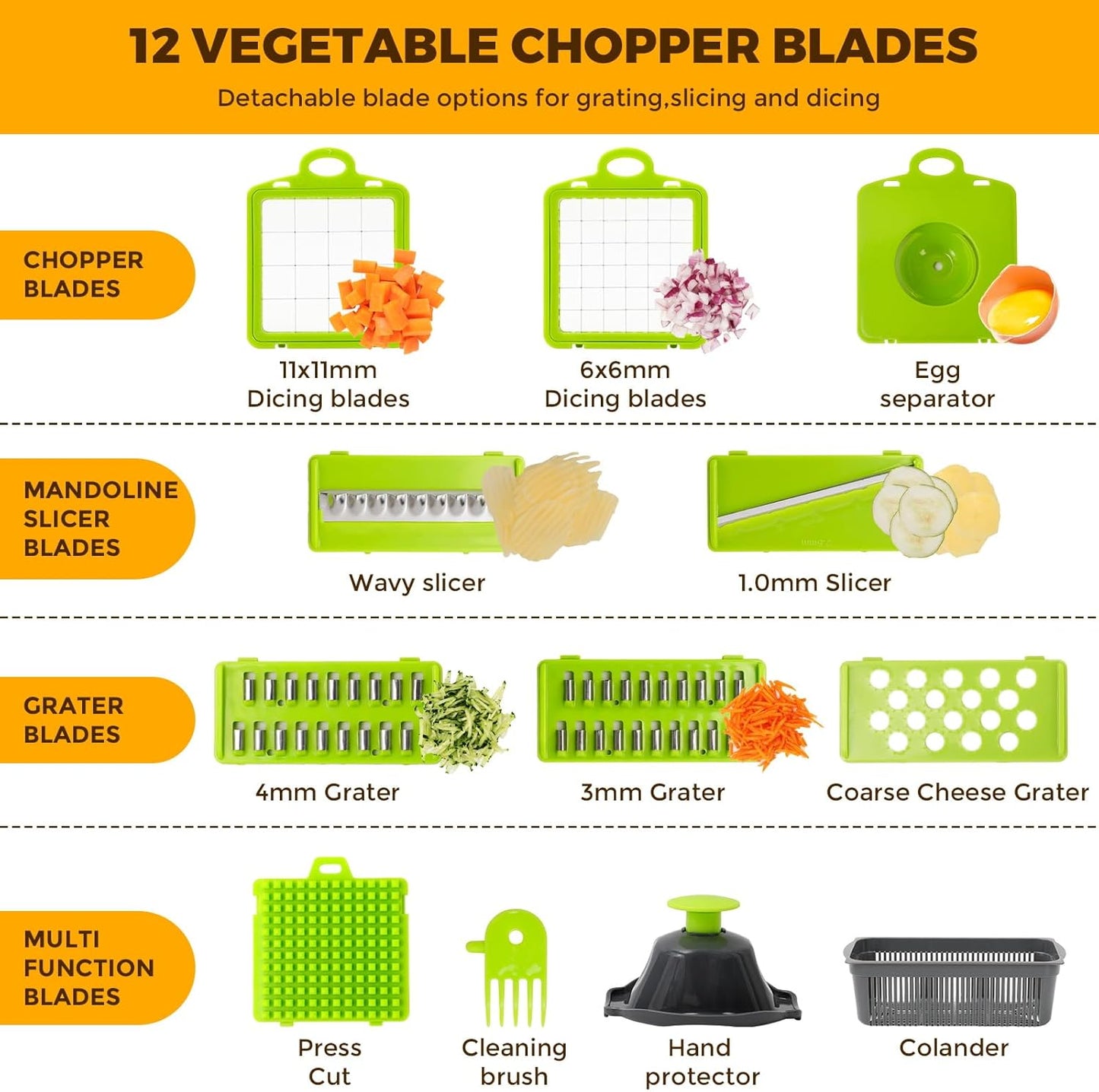 13-in-1 Vegetable Chopper - Multifunctional Food Chopper with 7 Blades, Container