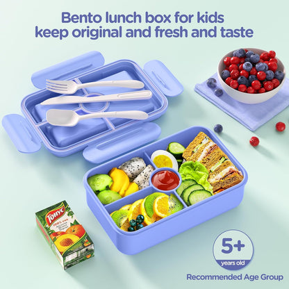 Lunch Box for Kids - Large Leakproof Bento Box with 4 Compartments, Macaron