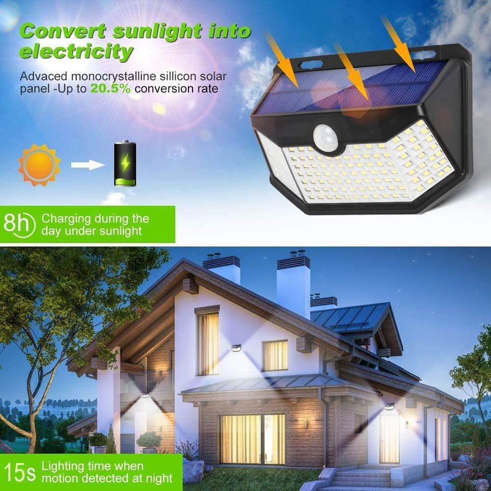 120 LED Solar Motion Sensor Lights - IP65 Waterproof, 3 Modes for Yard & Patio