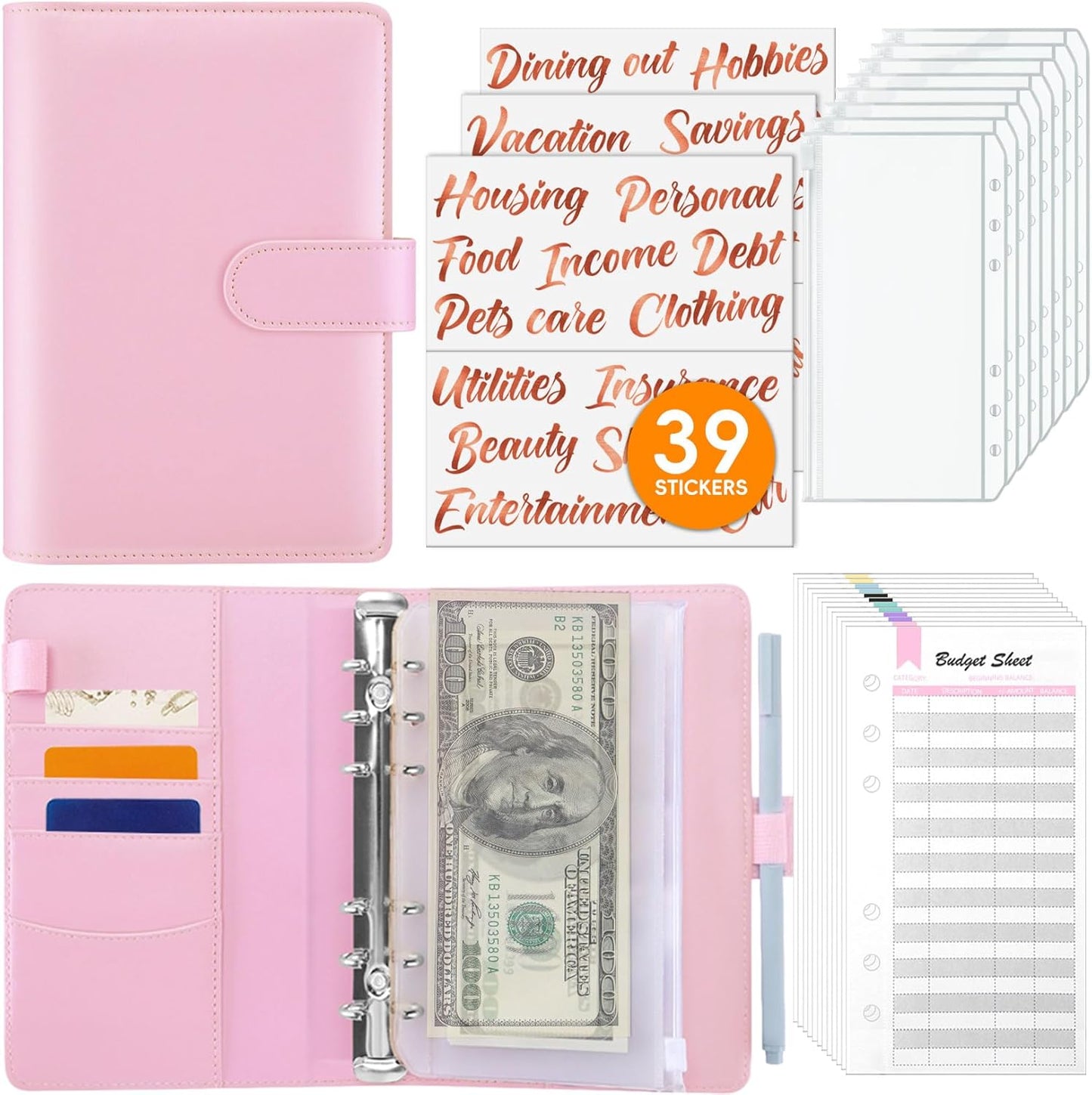 Budget Binder with Cash Envelopes - A6 Money Organizer & Stickers