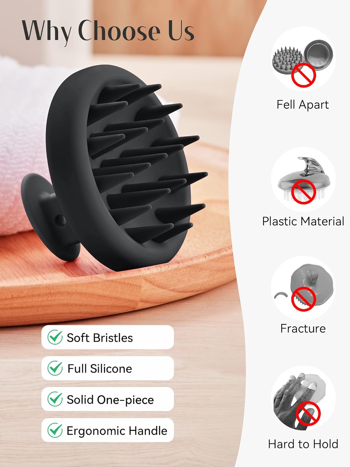 Scalp Massager for Hair Growth - Silicone Scalp Scrubber with Soft Bristles, Black