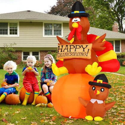 6FT Thanksgiving Inflatable Turkey - LED Blow-Up Yard & Lawn Decoration