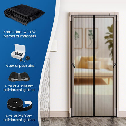 Magnetic Screen Door 38x83" - Bug-Blocking Mesh with Magnetic Closure