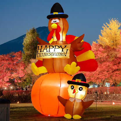 6FT Thanksgiving Inflatable Turkey - LED Blow-Up Yard & Lawn Decoration