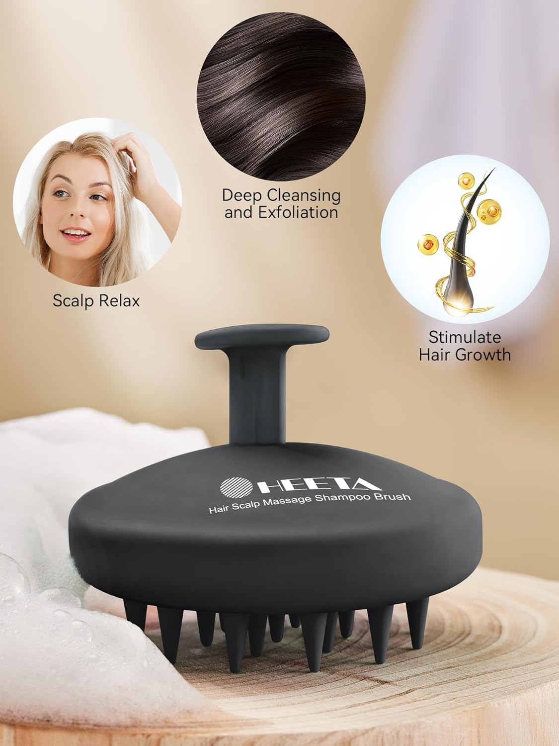 Scalp Massager for Hair Growth - Silicone Scalp Scrubber with Soft Bristles, Black