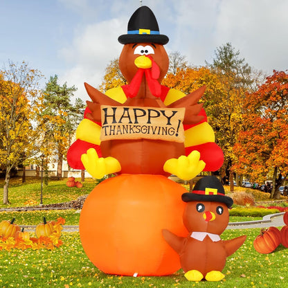 6FT Thanksgiving Inflatable Turkey - LED Blow-Up Yard & Lawn Decoration