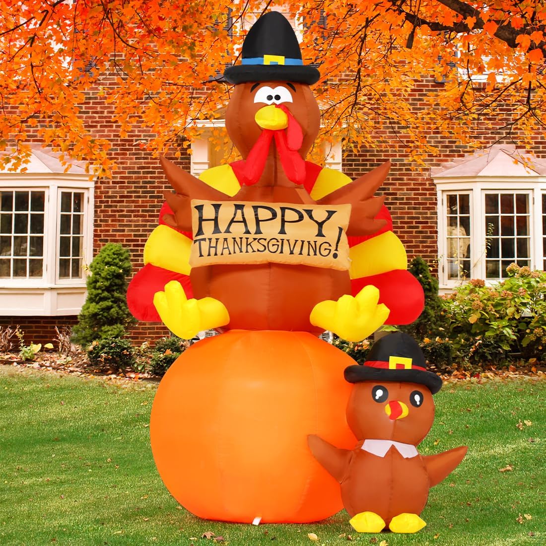 6FT Thanksgiving Inflatable Turkey - LED Blow-Up Yard & Lawn Decoration