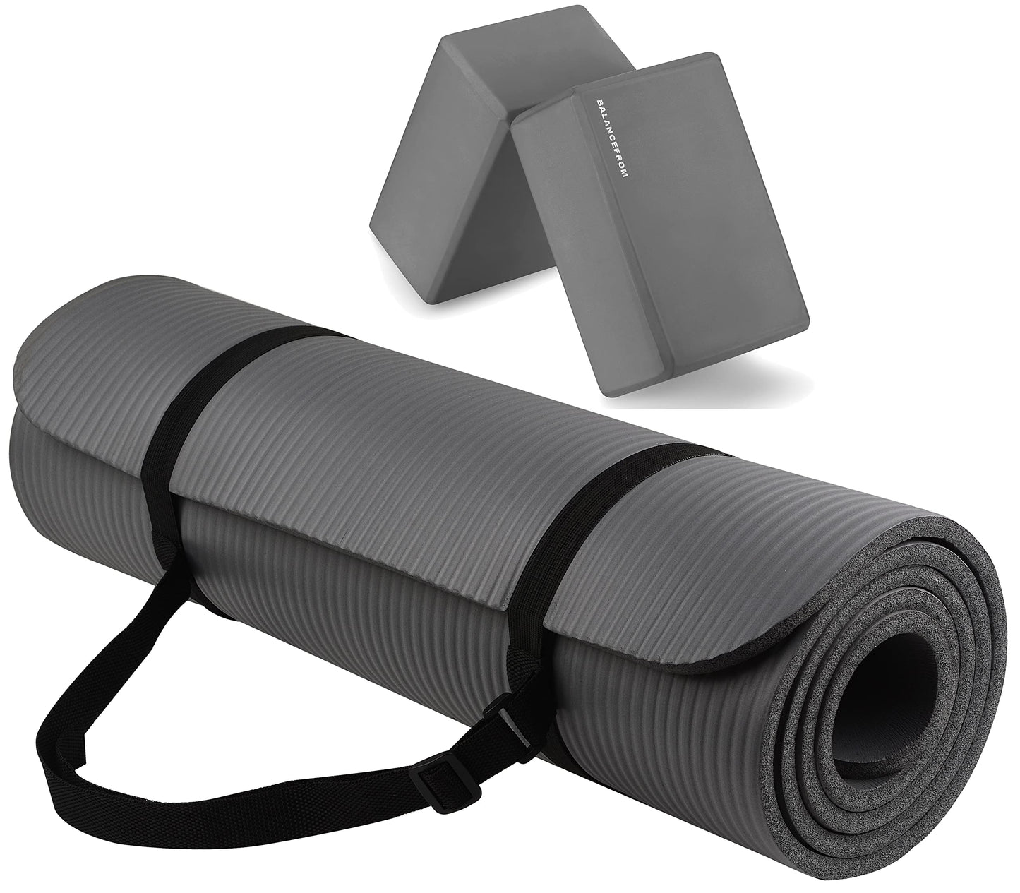 1/2-Inch Extra Thick High-Density Yoga Mat - All-Purpose, Anti-Tear with Carrying Strap & Blocks