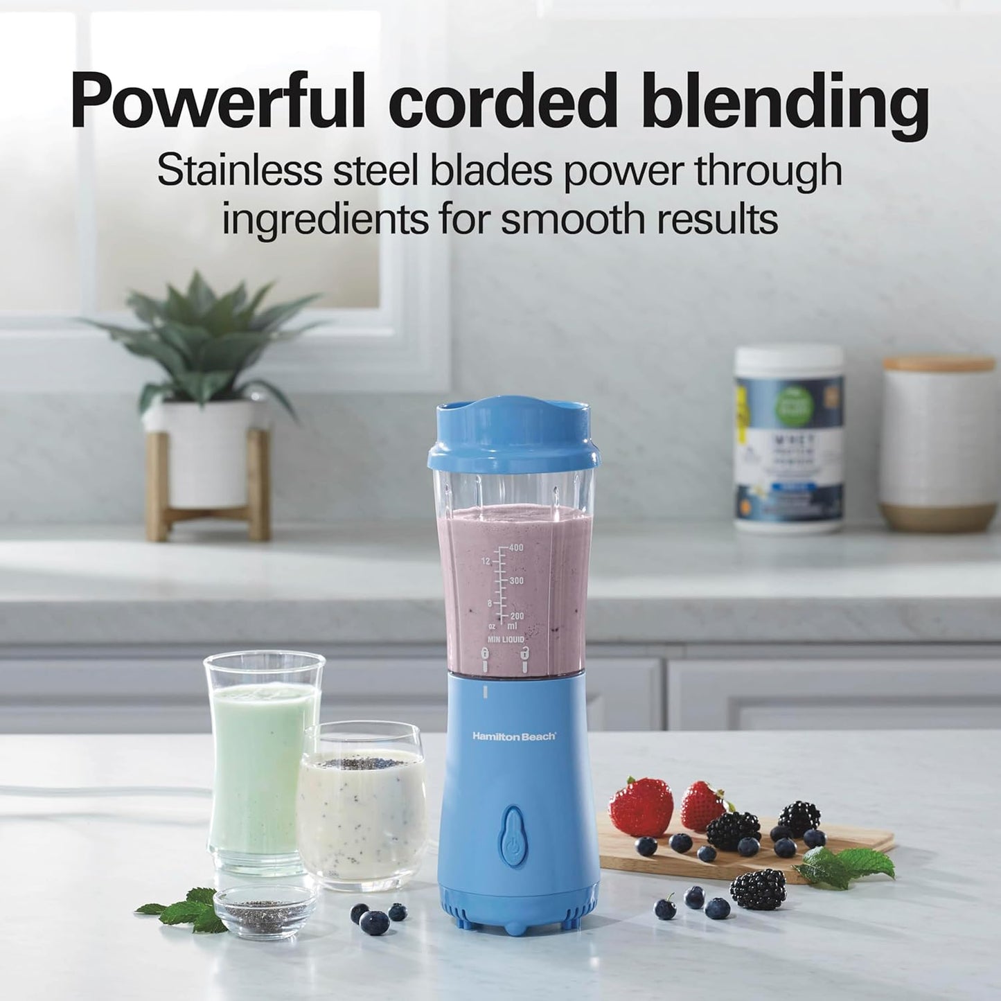 Beach Portable Blender for Shakes & Smoothies - 14 Oz BPA-Free Cup, Blue