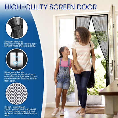 Magnetic Screen Door 38x83" - Bug-Blocking Mesh with Magnetic Closure