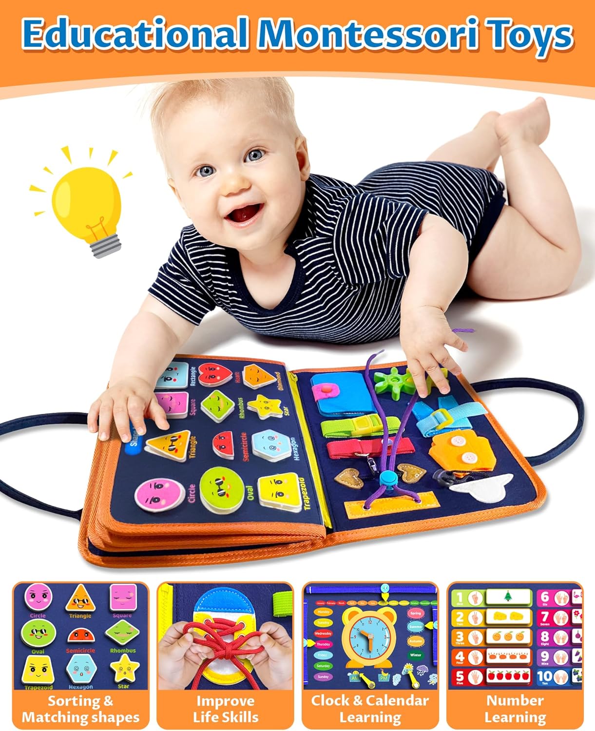 Busy Board Montessori Toy 1-4 Year Olds - Sensory Educational Gift