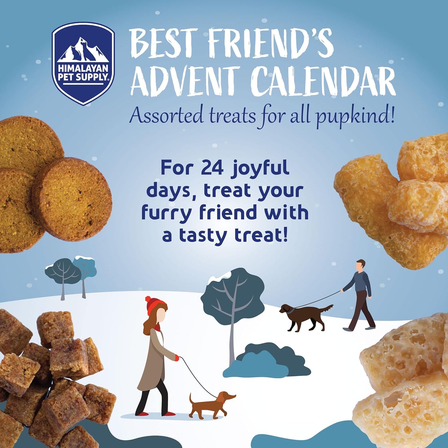 Dog Advent Calendar - 24 Chewy Treats for All Breeds, Holiday Fun