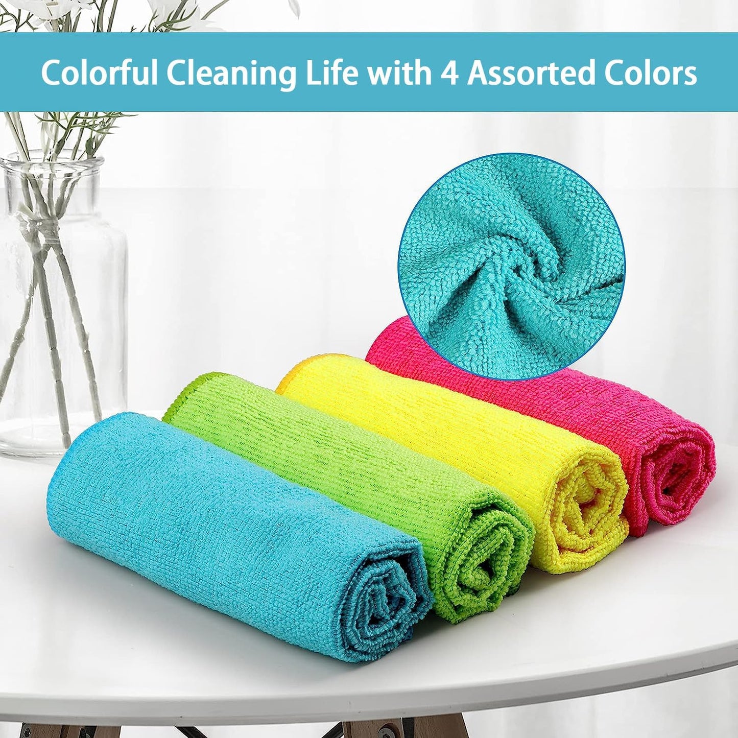 12-Pack Microfiber Cleaning Cloths - Assorted Colors, 11.5"x11.5"