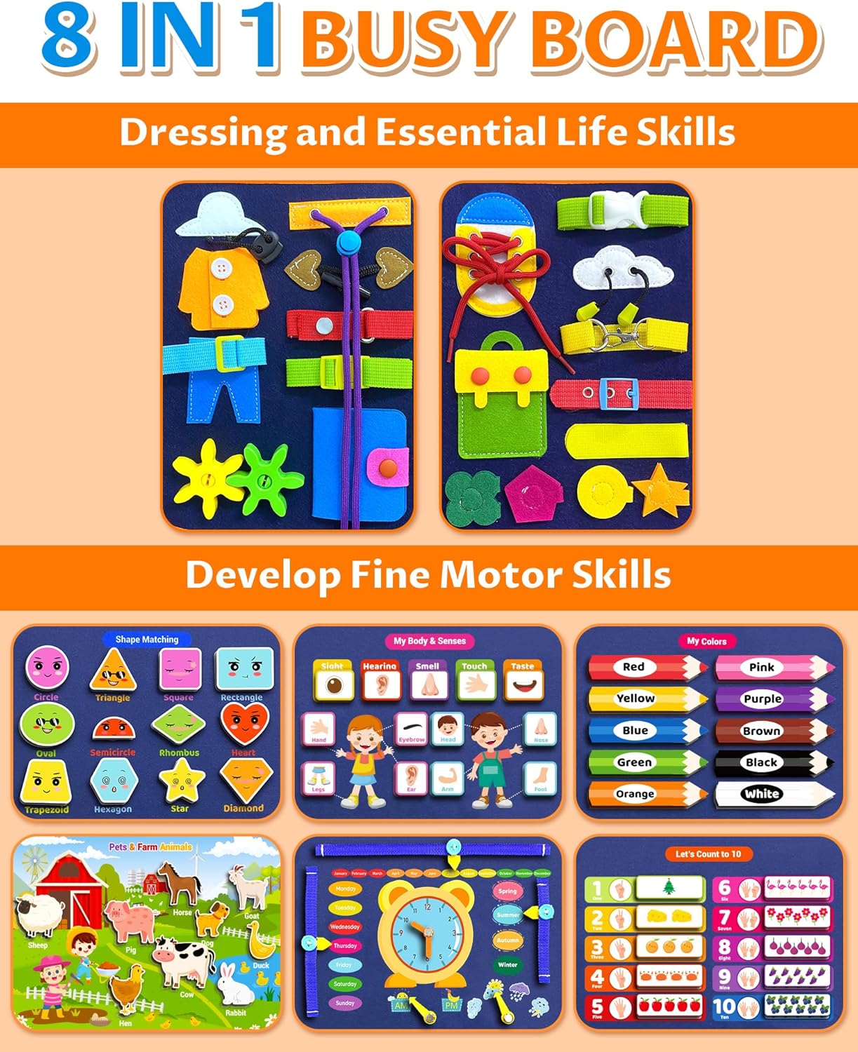 Busy Board Montessori Toy 1-4 Year Olds - Sensory Educational Gift