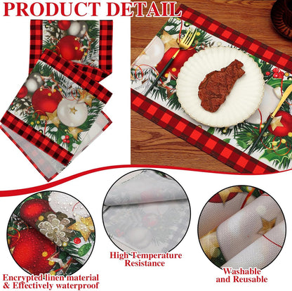 7 Pcs Christmas Table Runner & Placemats Set - Holiday Table Decor