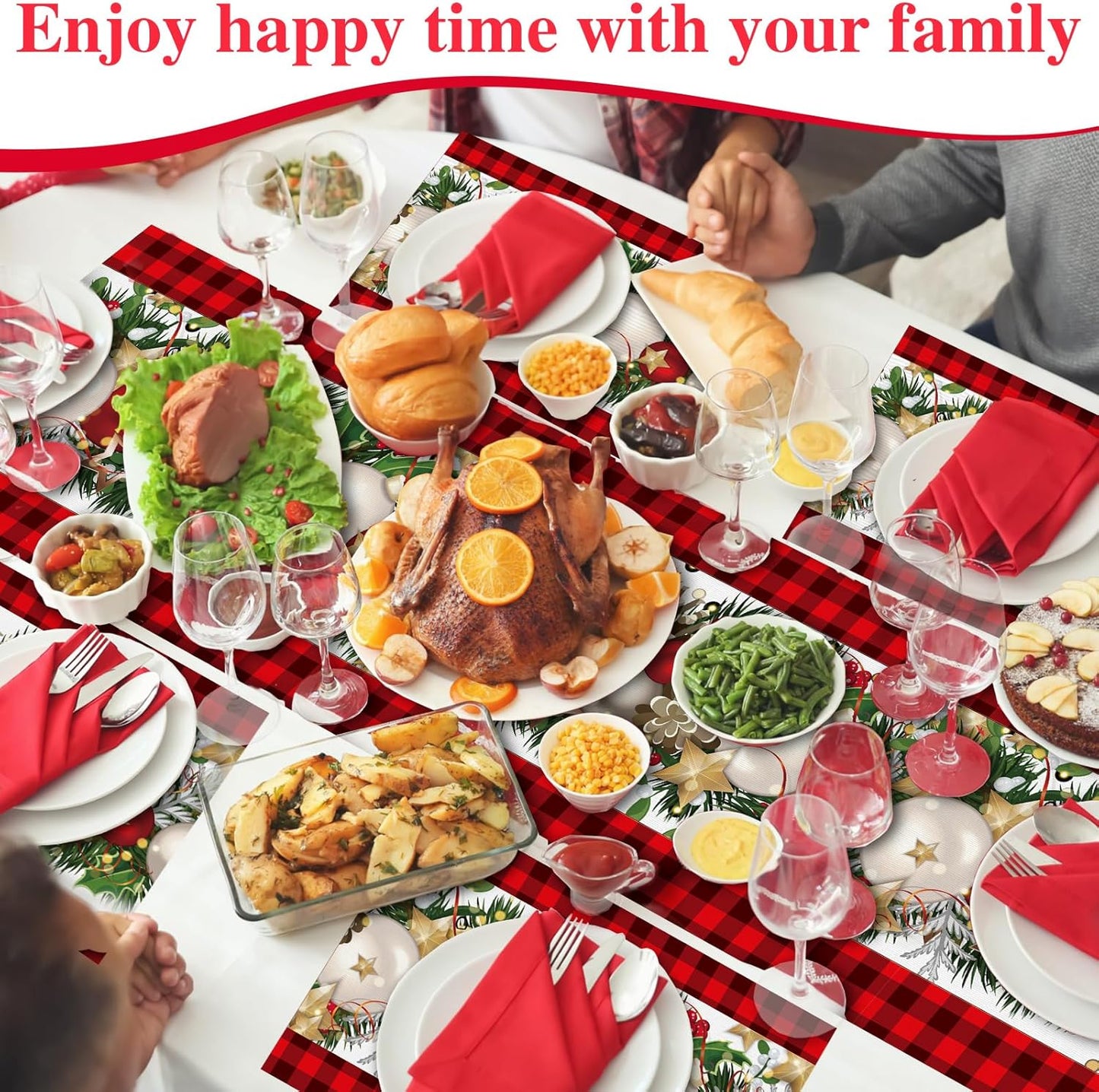 7 Pcs Christmas Table Runner & Placemats Set - Holiday Table Decor