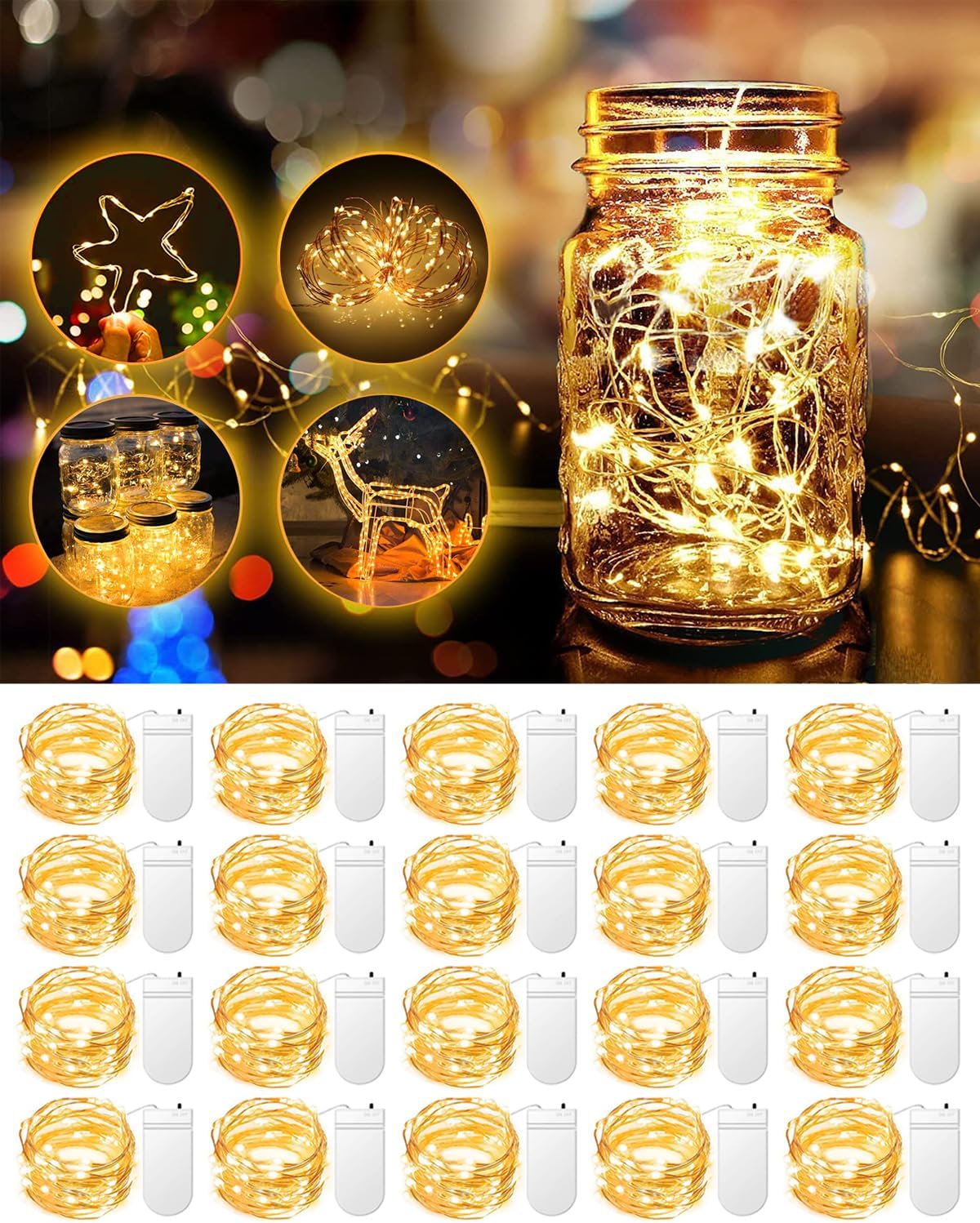 20 Pack Fairy Lights 3.3ft - Battery Operated Mini LED String Lights