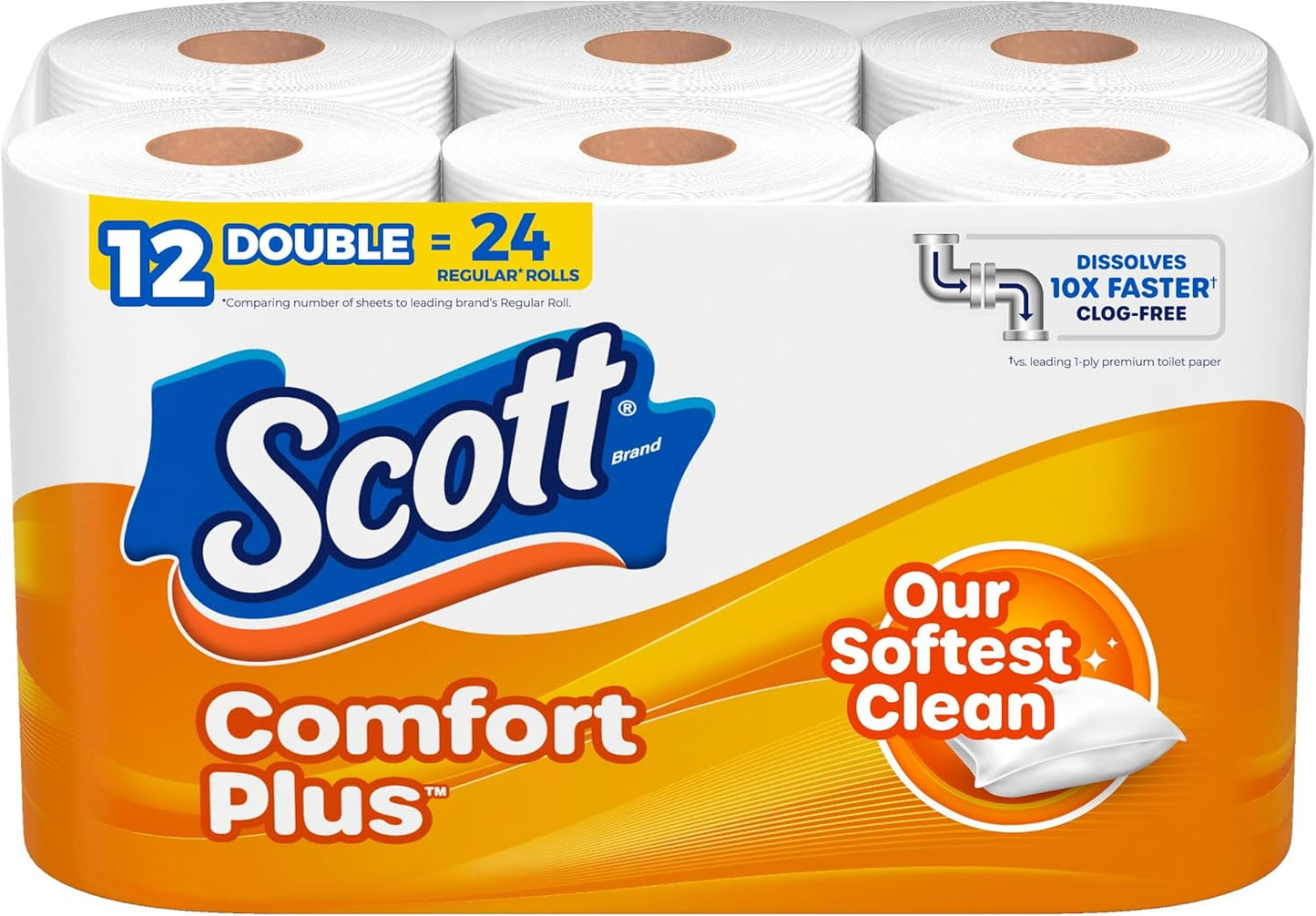 ComfortPlus Toilet Paper - 12 Double Rolls, 231 Sheets, Septic-Safe, 1-Ply