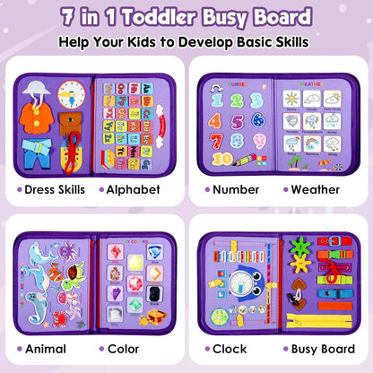 Busy Book for Toddlers 1-4 - Montessori Learning & Travel Activity Toy