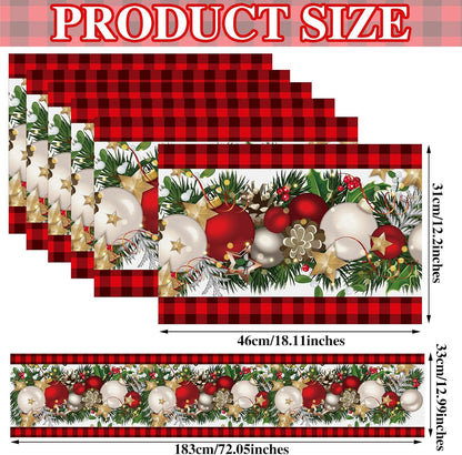 7 Pcs Christmas Table Runner & Placemats Set - Holiday Table Decor