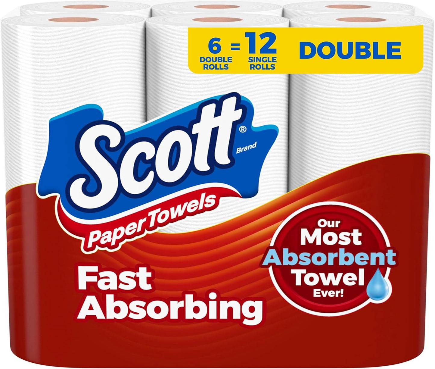 Paper Towels - 6 Double Rolls, Equivalent to 12 Regular Rolls, 100 Sheets