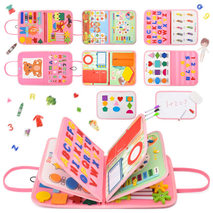 14-Page Busy Board for Toddlers 1-4 - Montessori Travel & Sensory Toy