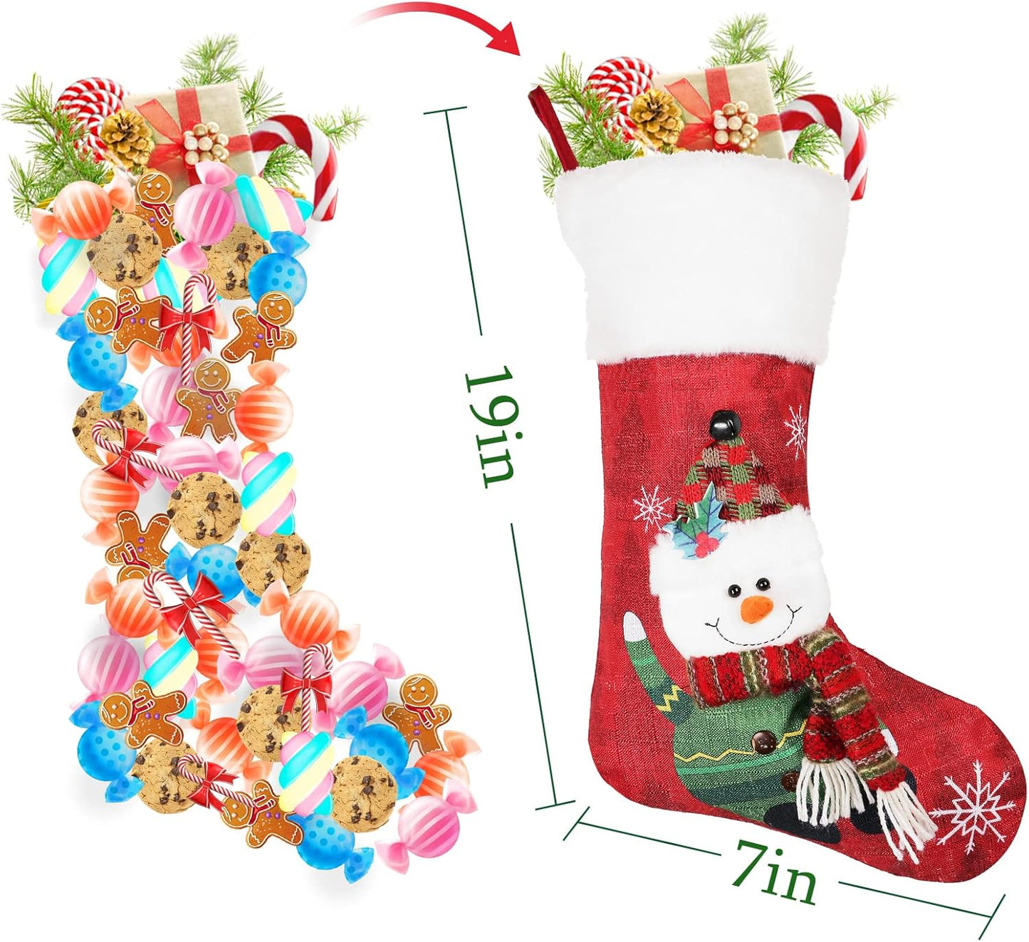 4 Pack Christmas Stockings 19" - Santa, Reindeer, Snowman, Penguin