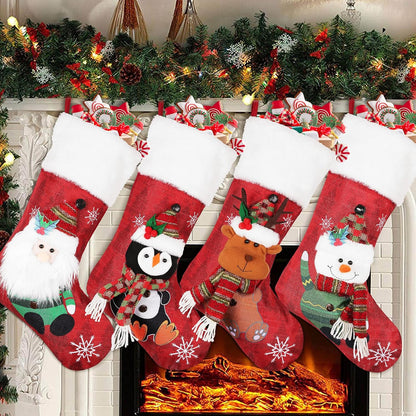 4 Pack Christmas Stockings 19" - Santa, Reindeer, Snowman, Penguin