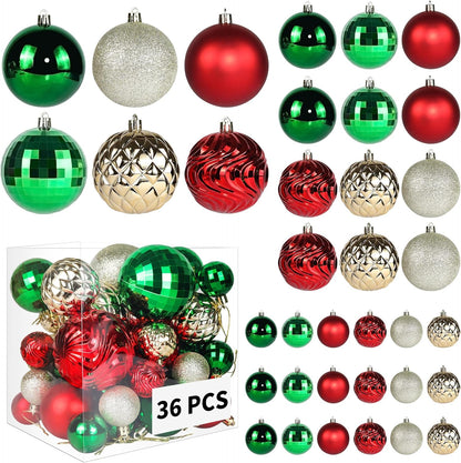 36 PCS Shatterproof Christmas Ball Ornaments - Red, Green, Gold Multi-Size