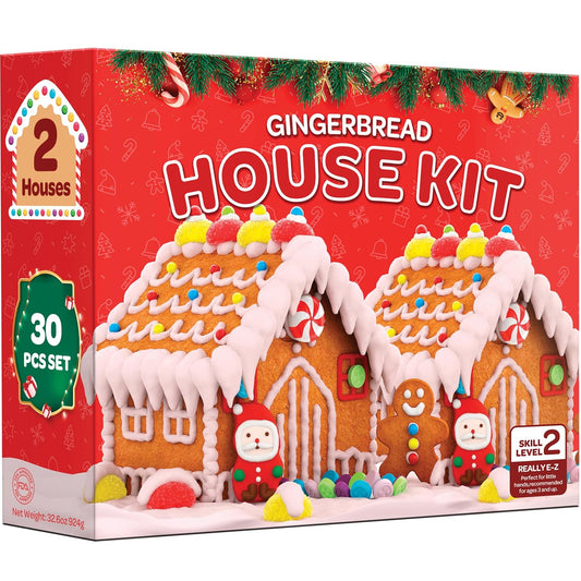 DIY Gingerbread House Kit (Set of 2) - Holiday Activity with 30 Pcs