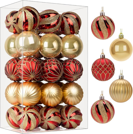 30ct 2.36" Christmas Tree Ornaments - Shatterproof Red & Gold Baubles